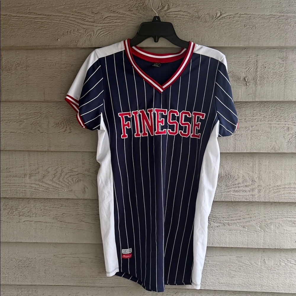 Finesse Navy and White Striped Women's Jersey Top